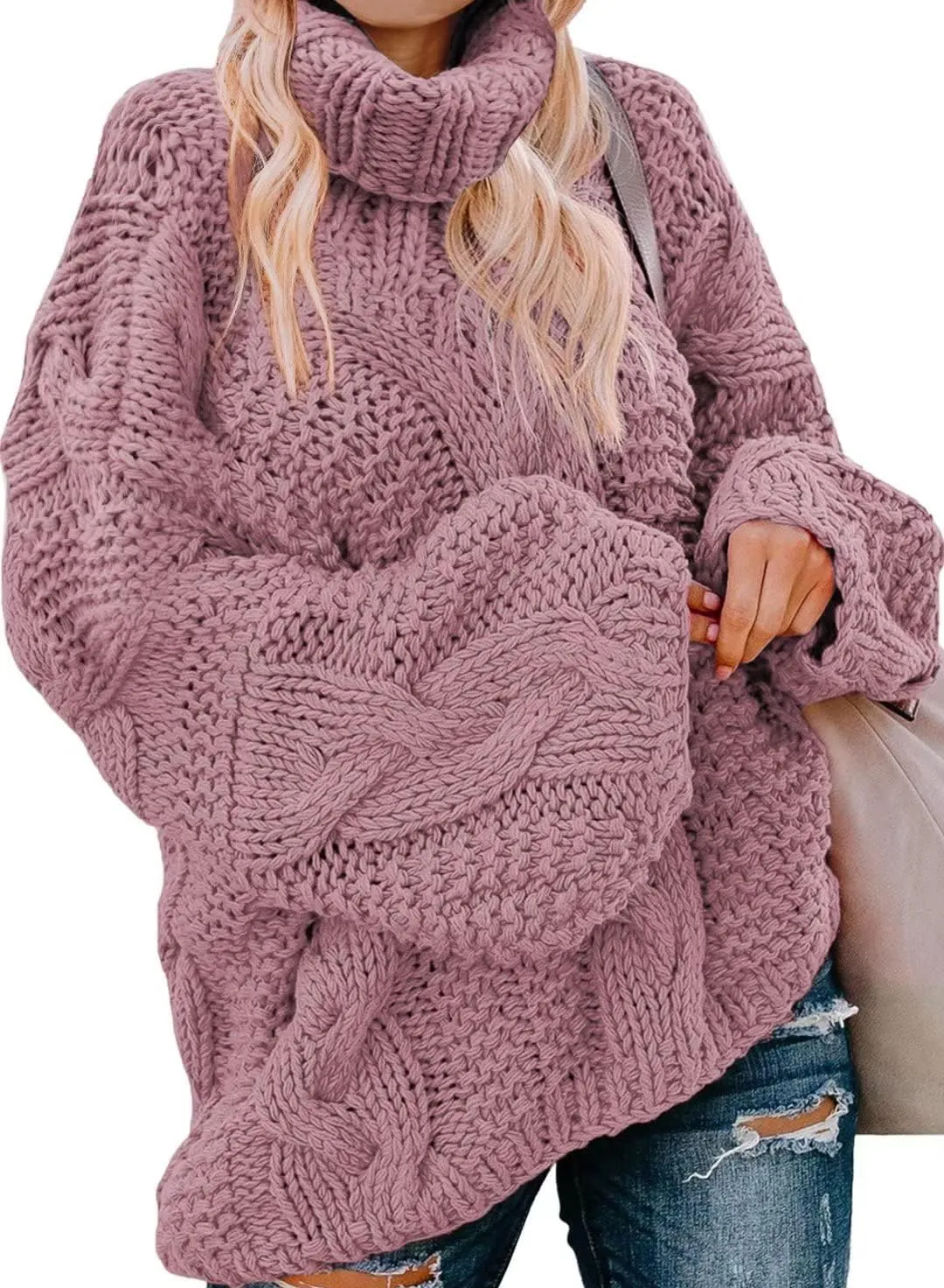 Dokotoo Womens Turtle Neck Sweater Fashion 2024 Loose Casual Cozy Chunky Pullover Tops