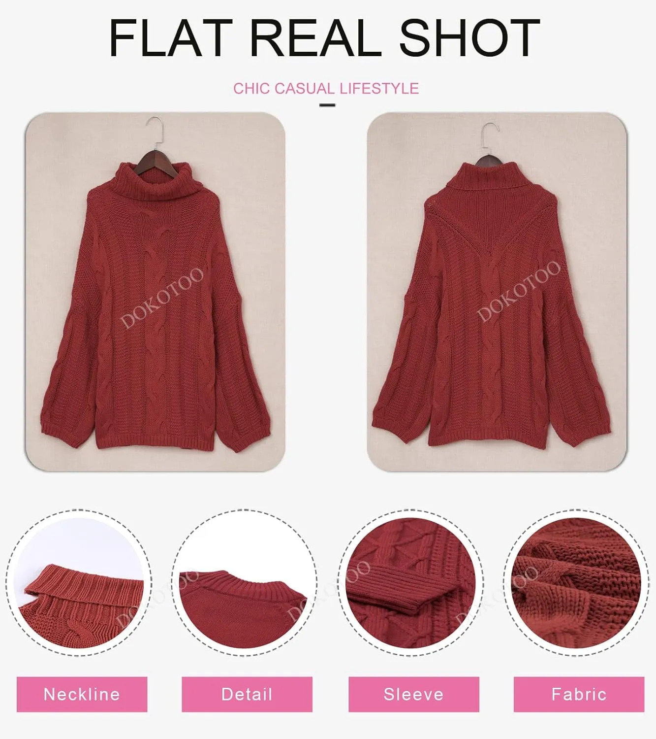 Dokotoo Womens Turtle Neck Sweater Fashion 2024 Loose Casual Cozy Chunky Pullover Tops