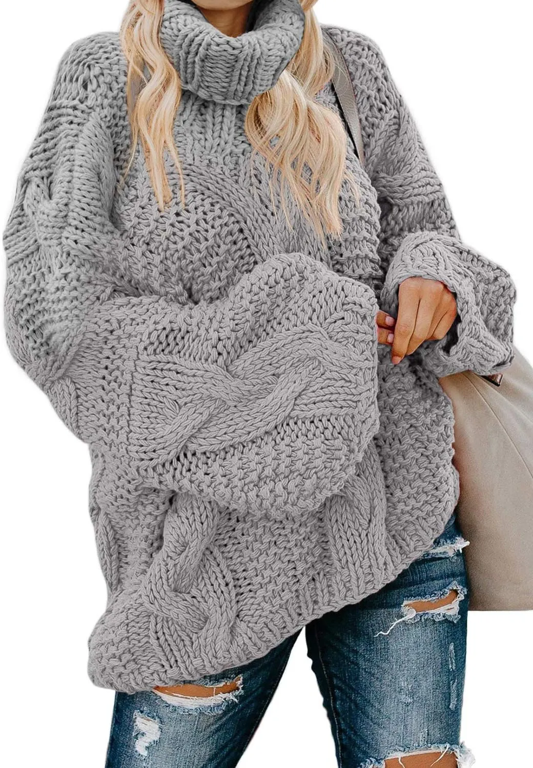 Dokotoo Womens Turtle Neck Sweater Fashion 2024 Loose Casual Cozy Chunky Pullover Tops