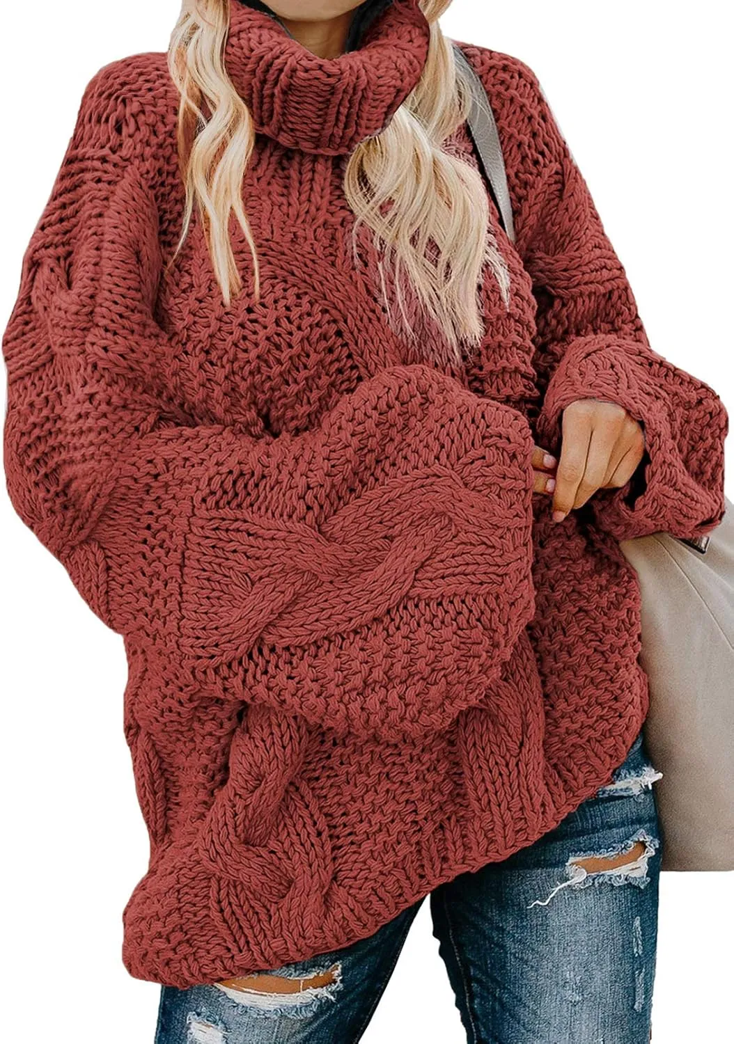Dokotoo Womens Turtle Neck Sweater Fashion 2024 Loose Casual Cozy Chunky Pullover Tops