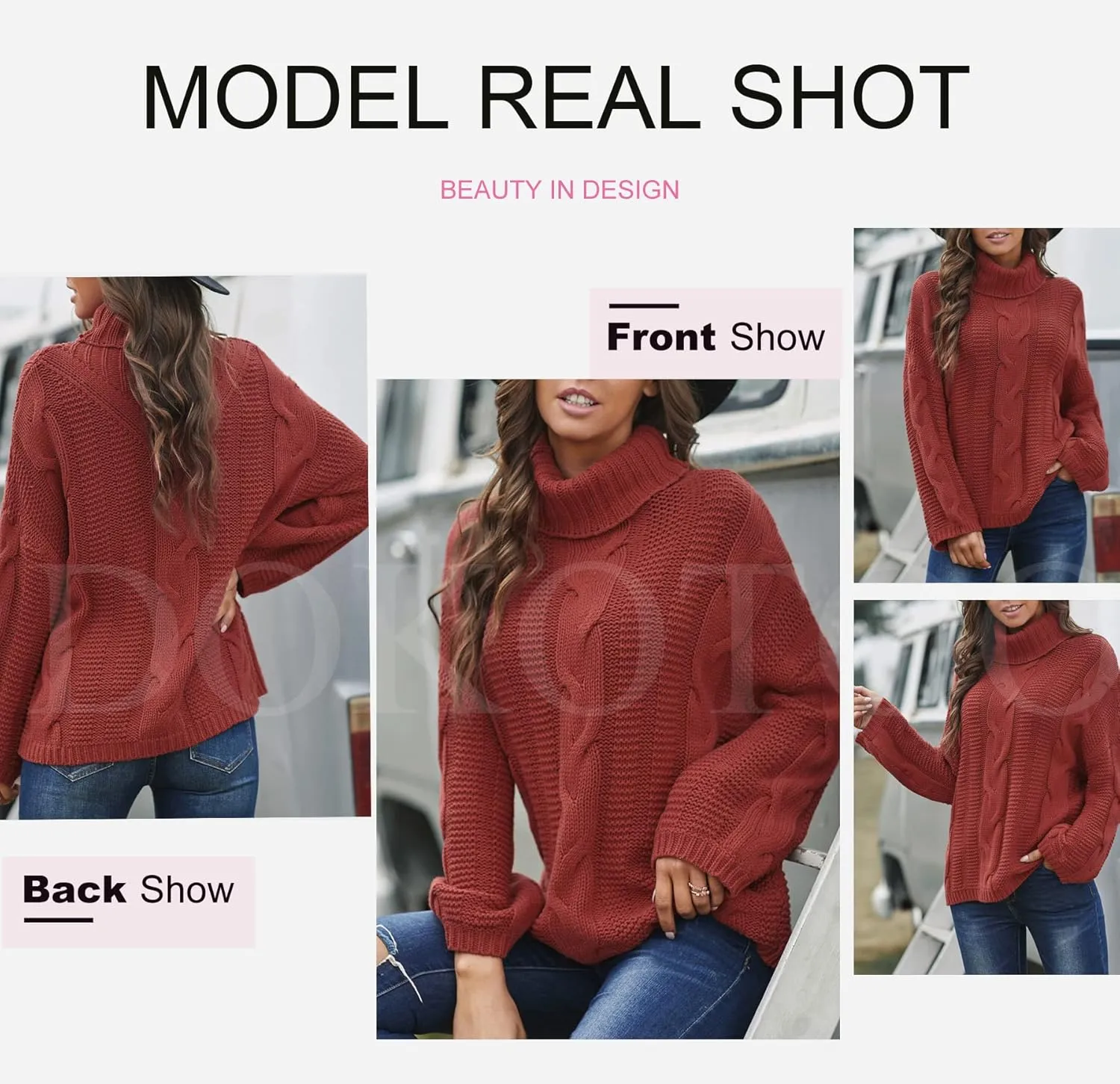 Dokotoo Womens Turtle Neck Sweater Fashion 2024 Loose Casual Cozy Chunky Pullover Tops