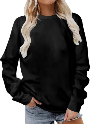 DOLKFU Sweatshirt For Womens Fashion Long Sleeve Solid Color Pullover Shirts Loose Crew Neck Casual Sweatshirts