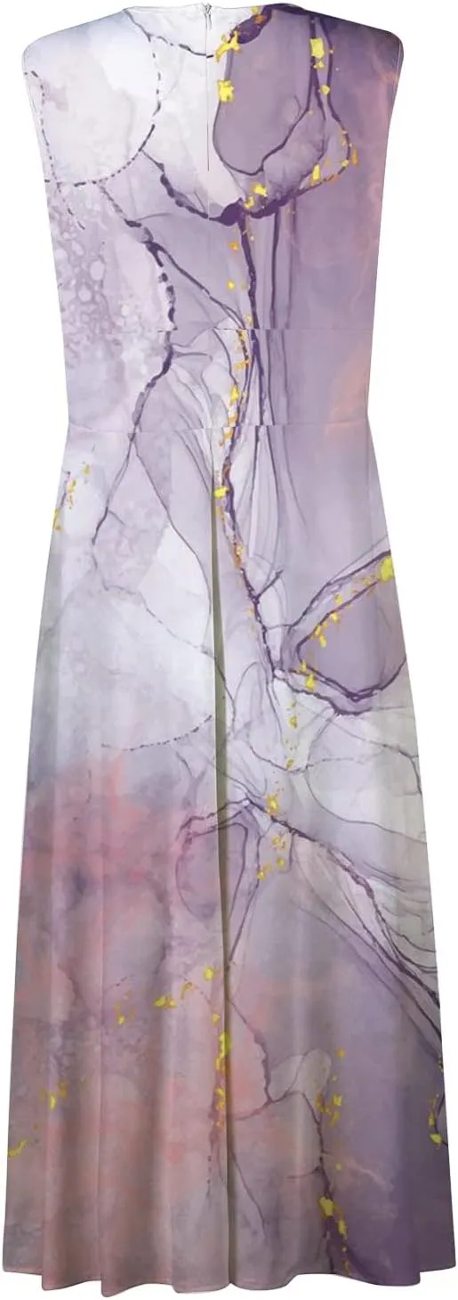 Dresses for Women 2025 Flowy Ruched Sleeveless Beach Dresses Wrap V Neck Floral Printed Maxi Dress Boho Sundresses