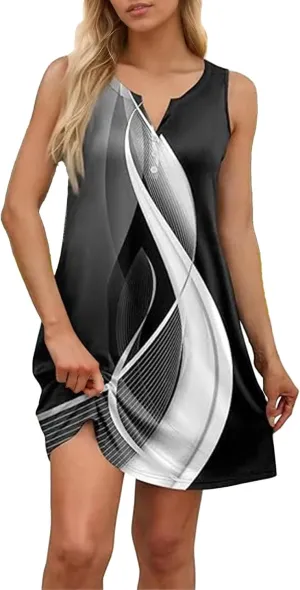 Dresses for Women Casual Summer Sleeveless Sundresses Boho Beach Dress Loose V Neck Swimsuit Coverup with Pockets