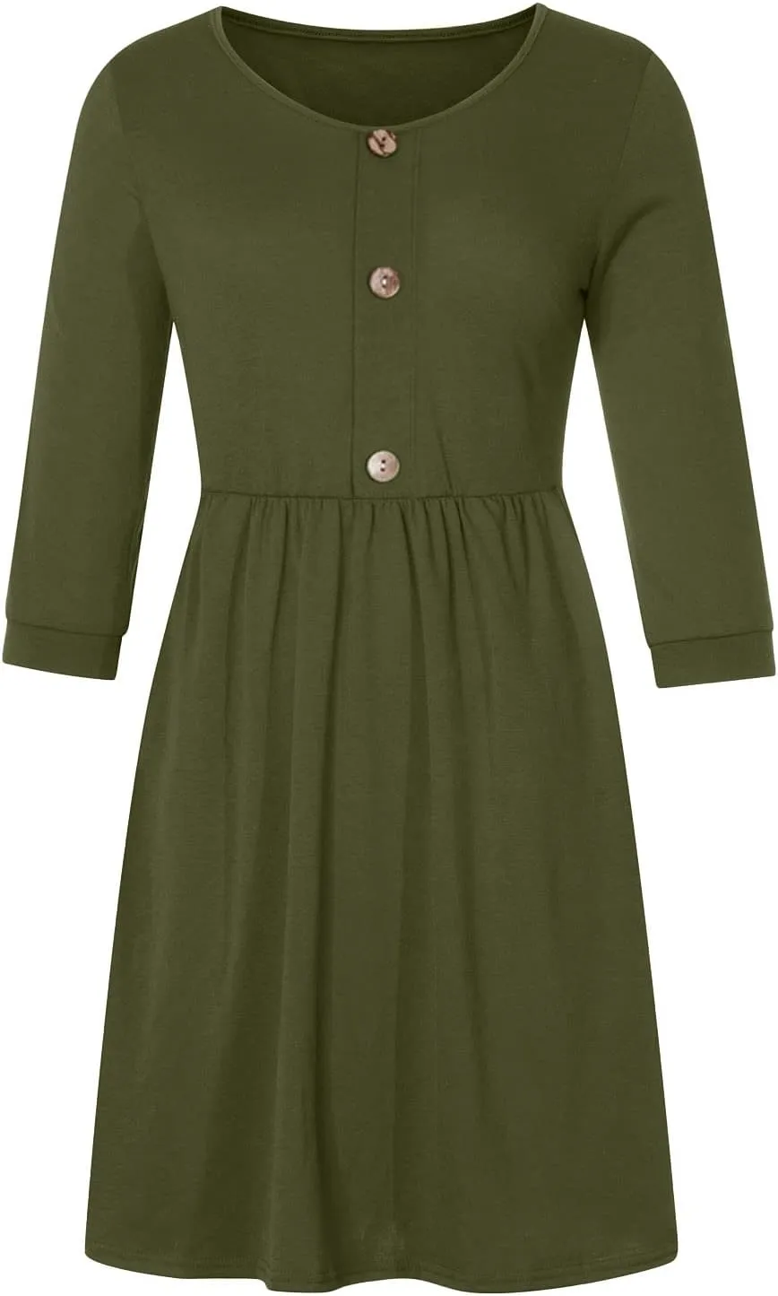 Dresses for Women Fall Casual V-Neck Button Down Pleated Dress with Pockets Outdoor Vacation Beach Bodycon Mini Dress