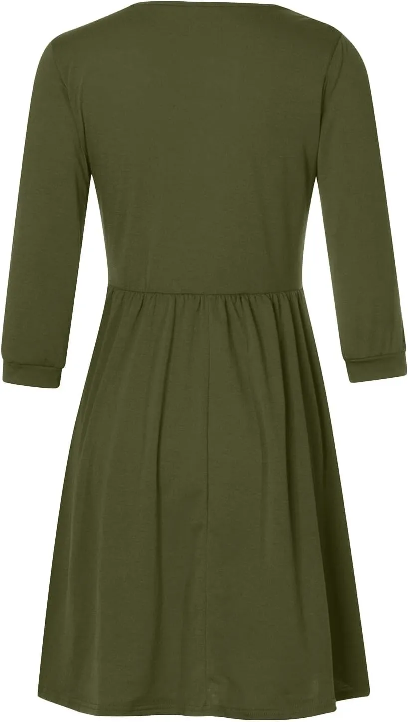 Dresses for Women Fall Casual V-Neck Button Down Pleated Dress with Pockets Outdoor Vacation Beach Bodycon Mini Dress
