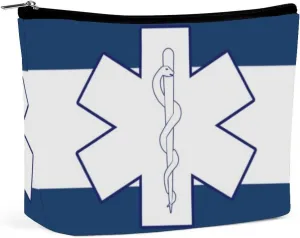 EMS Star of Life Cosmetic Bag Travel Makeup Bags Leather Pouch Organizer Pen Case Pencil Container