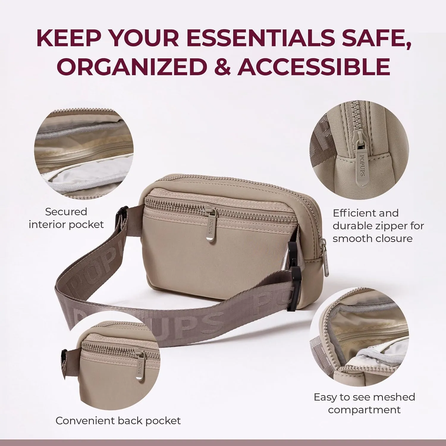 Everyday Fanny Pack Tan - Versatile Crossbody Belt Bags, Water-Resistant Neoprene Sling Bags, Fashion Waist Packs for Travel and daily Use