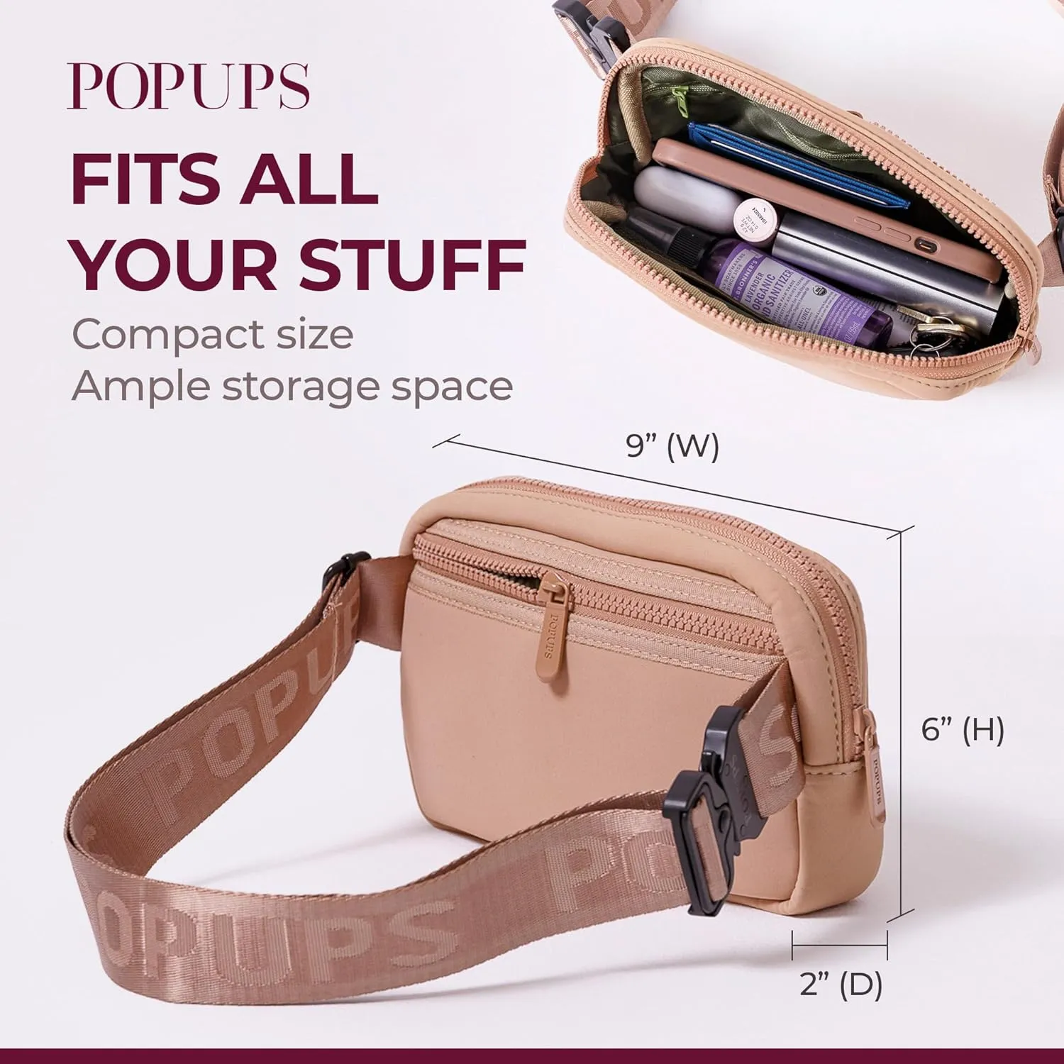 Everyday Fanny Pack Taupe - Versatile Crossbody Belt Bags, Water-Resistant Neoprene Sling Bags, Fashion Waist Packs for Travel and Daily Use