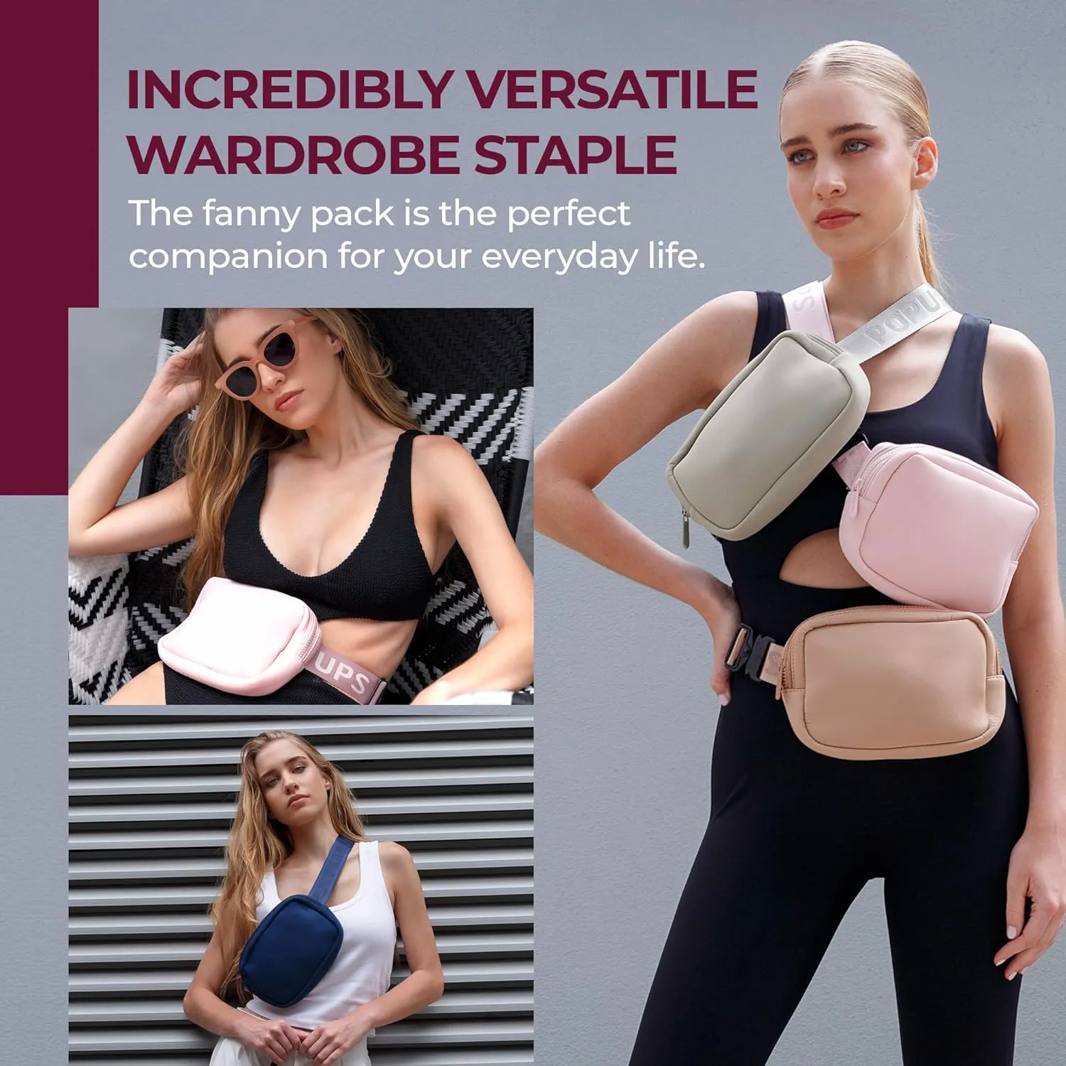 Everyday Fanny Pack Taupe - Versatile Crossbody Belt Bags, Water-Resistant Neoprene Sling Bags, Fashion Waist Packs for Travel and Daily Use
