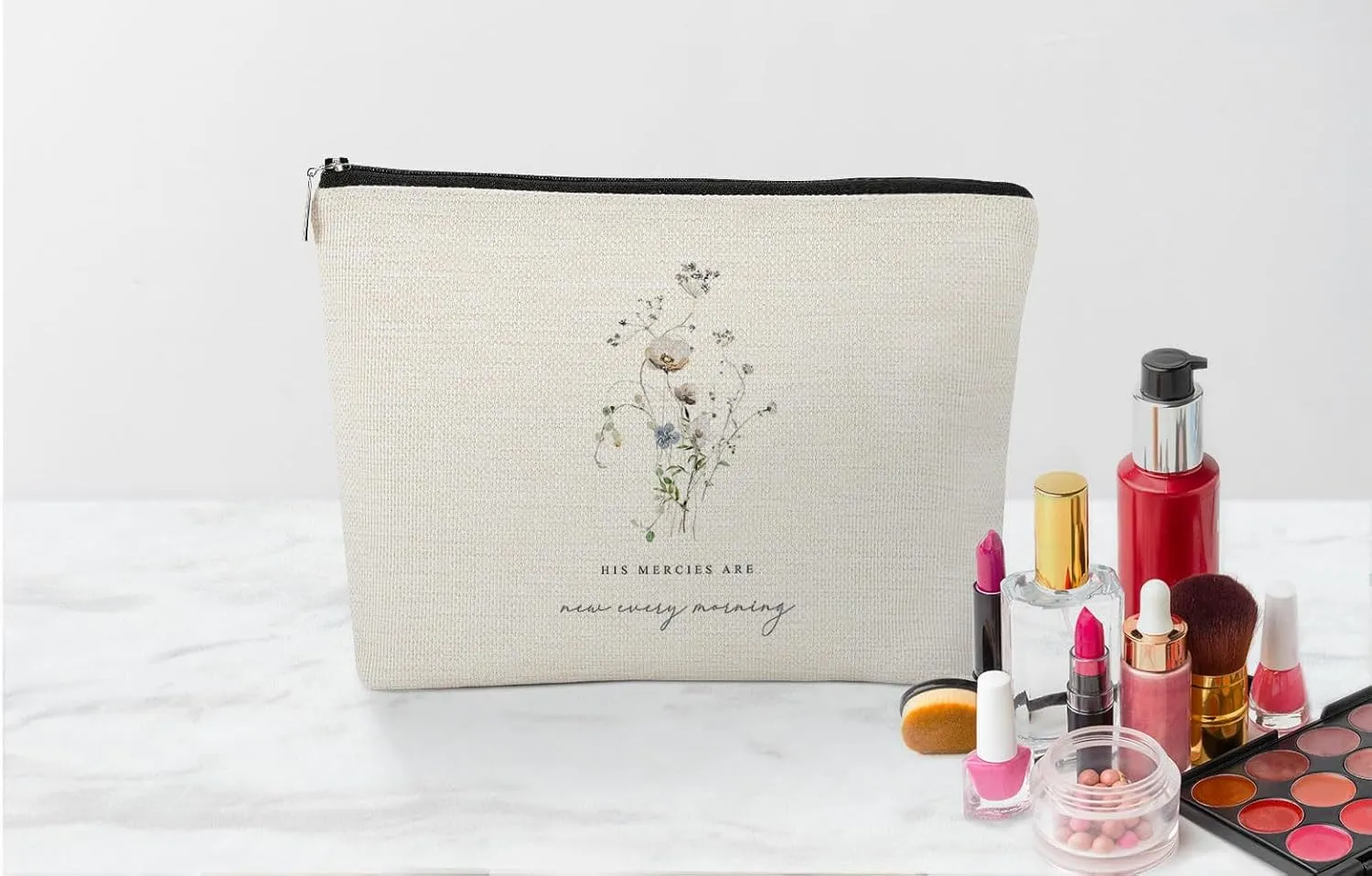EXUQO Bible Makeup Bag,Christian Scripture Cosmetic Pouch Gifts for Women Girls,His Mercies are New Every Morning Small Makeup Bag