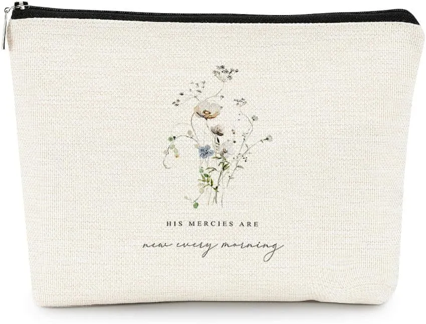 EXUQO Bible Makeup Bag,Christian Scripture Cosmetic Pouch Gifts for Women Girls,His Mercies are New Every Morning Small Makeup Bag