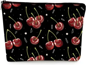 EXUQO Cherry Makeup Bag,Black Red Cherry Zipper Cosmetic Pouch Travel Bag,Aesthetic Small Makeup Bag Gifts for Teen Girls Women
