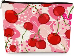 EXUQO Cherry Makeup Bag,Red Cherry Zipper Cosmetic Pouch Travel Bag,Preppy Aesthetic Trendy Small Makeup Bag Gifts for Teen Girls Women