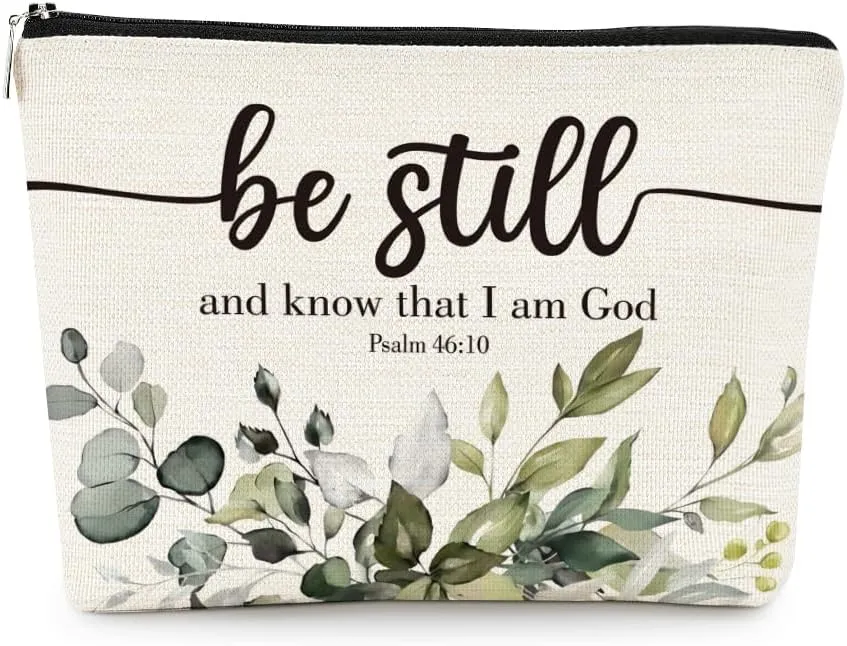 EXUQO Christian Inspirational Be Still and Know that I am God Makeup Bag,PSALM 46:10 Bible Cosmetic Bag for Women,Zipper Pouch Bag Travel Bag