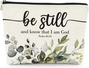 EXUQO Christian Inspirational Be Still and Know that I am God Makeup Bag,PSALM 46:10 Bible Cosmetic Bag for Women,Zipper Pouch Bag Travel Bag