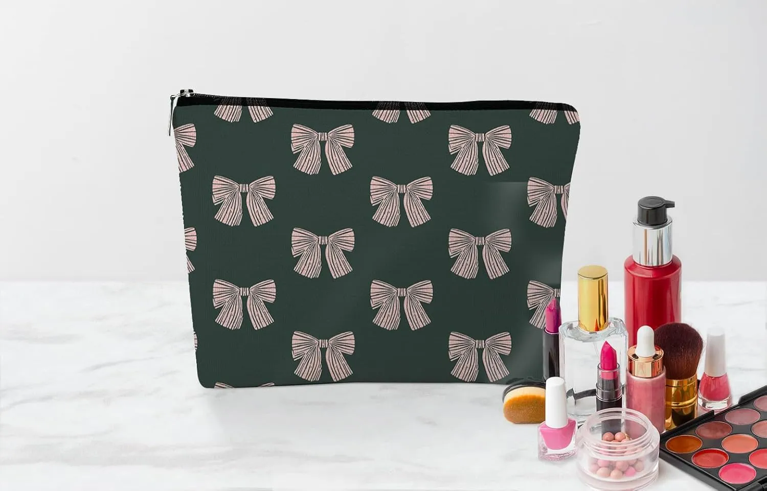 EXUQO Coquette Pink Bow Small Makeup Bag,Teen Girls Gifts,Trendy Pouch Bag Gift for Mother Sister Friend,Preppy Zipper Travel Toiletry Cosmetic Bag,Birthday Gift