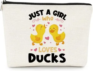 EXUQO Duck Lovers Makeup Bag - Funny & Cute Cosmetic Pouch for Travel, Just a Girl Who Loves Ducks
