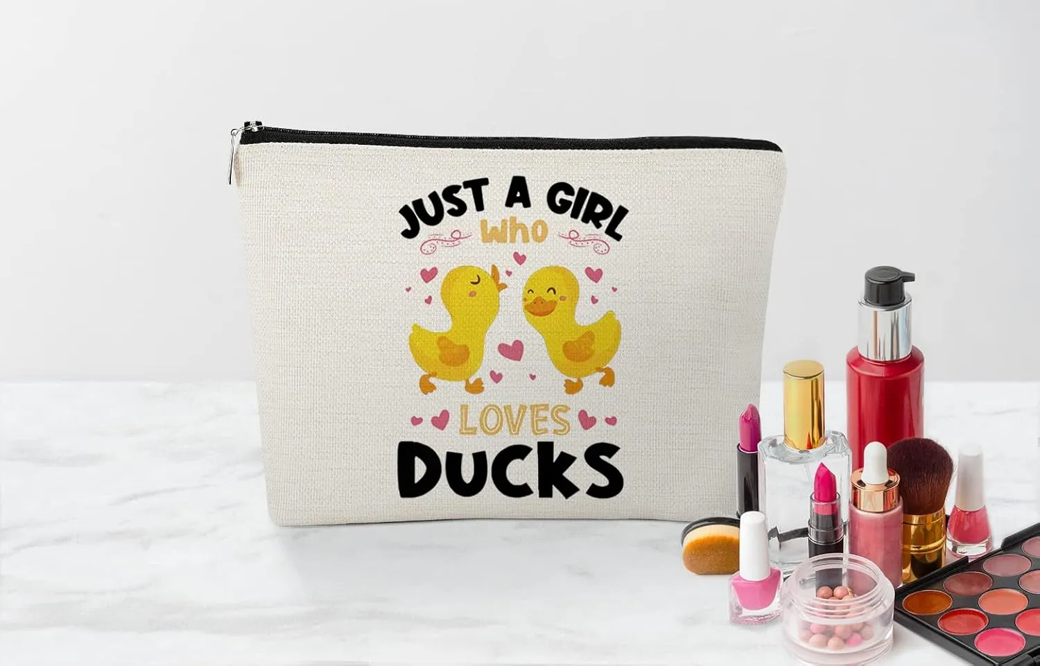 EXUQO Duck Lovers Makeup Bag - Funny & Cute Cosmetic Pouch for Travel, Just a Girl Who Loves Ducks