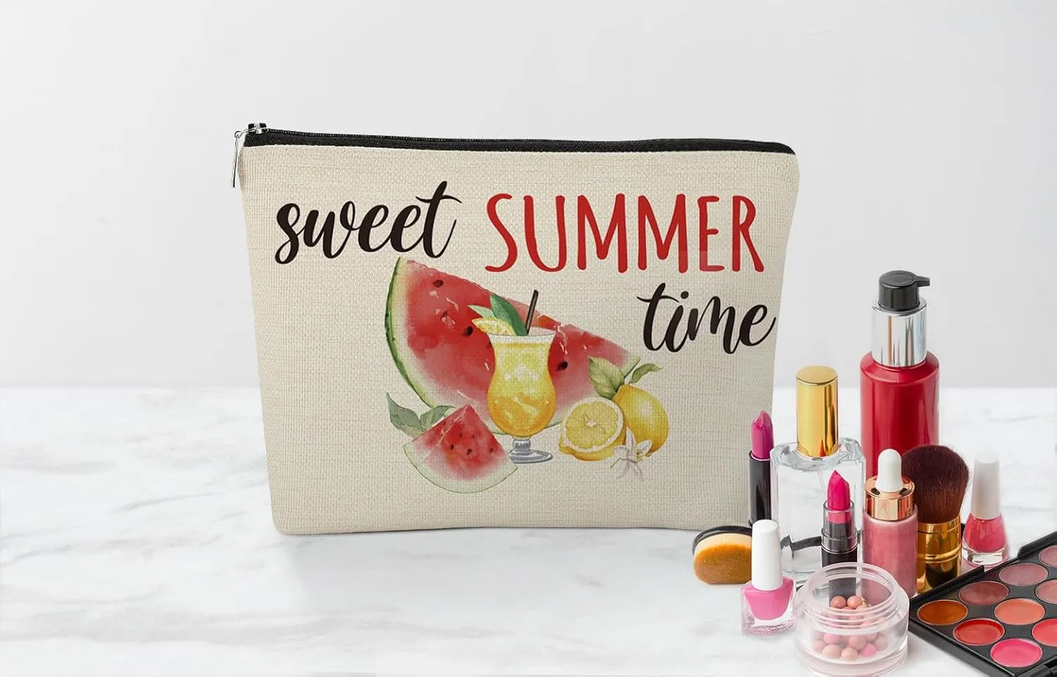 EXUQO Funny Makeup Bag,Watermelon Gifts Zipper Pouch Bag for Mother Sister Friend Girlfriend,Birthday Gift,Sweet Summer Time