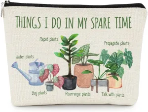 EXUQO Green Plant Small Makeup Bag,Things I Do in My Spare Time Spring Cosmetic Bag for Plant Lovers Gardeners,Birthday Gifts,Aesthetic Makeup Pouch