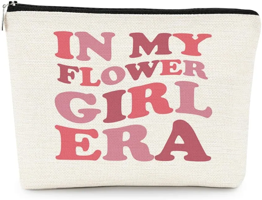 EXUQO In My Flower Girl Era Makeup Bag,Junior Bridesmaid Gifts,Pink Bridal Party Cosmetic Bag,Wedding Souvenir Gift,Zipper Pouch Bag Travel Bag
