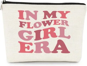 EXUQO In My Flower Girl Era Makeup Bag,Junior Bridesmaid Gifts,Pink Bridal Party Cosmetic Bag,Wedding Souvenir Gift,Zipper Pouch Bag Travel Bag