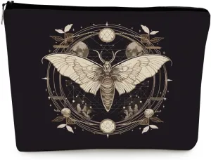 EXUQO Moth Small Makeup Bags,Tarot Black Cosmetic Bag Gift for Girls,Goth Gift for Sister Daughter Friend Zipper Pouch,Gothic Lover Gift