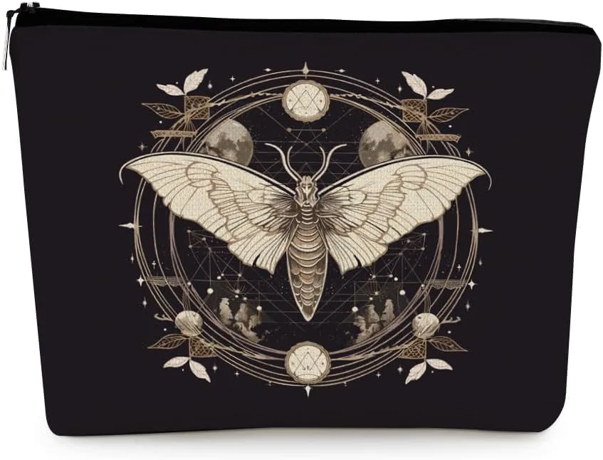 EXUQO Moth Small Makeup Bags,Tarot Black Cosmetic Bag Gift for Girls,Goth Gift for Sister Daughter Friend Zipper Pouch,Gothic Lover Gift