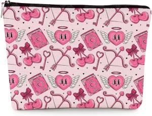 EXUQO Pink Love Cherry Small Makeup Bags,Preppy Pouch Bag Gift for Teen Girls Women,Zipper Travel Toiletry Cosmetic Bag,Funky Aesthetic Makeup Bag
