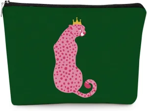 EXUQO Preppy Pink Cheetah Small Makeup Bag,Retro Green Cosmetic Bag,Teen Girl Gifts,Birthday Gifts for Friends Sisters Coworkers,Leopard Makeup Pouch