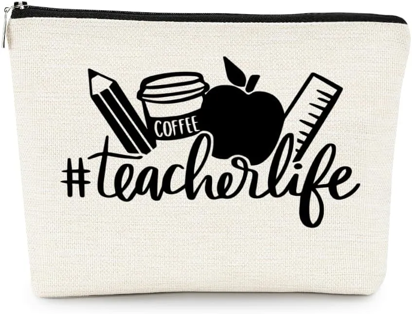 EXUQO Teacher Makeup Bag Teacher Gifts,Small Makeup Bag Appreciation Thank You Gifts for Teacher,Teachers Day Gift,Teacher Life Travel Toiletry with Zipper Cosmetic Bag