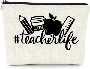 EXUQO Teacher Makeup Bag Teacher Gifts,Small Makeup Bag Appreciation Thank You Gifts for Teacher,Teachers Day Gift,Teacher Life Travel Toiletry with Zipper Cosmetic Bag