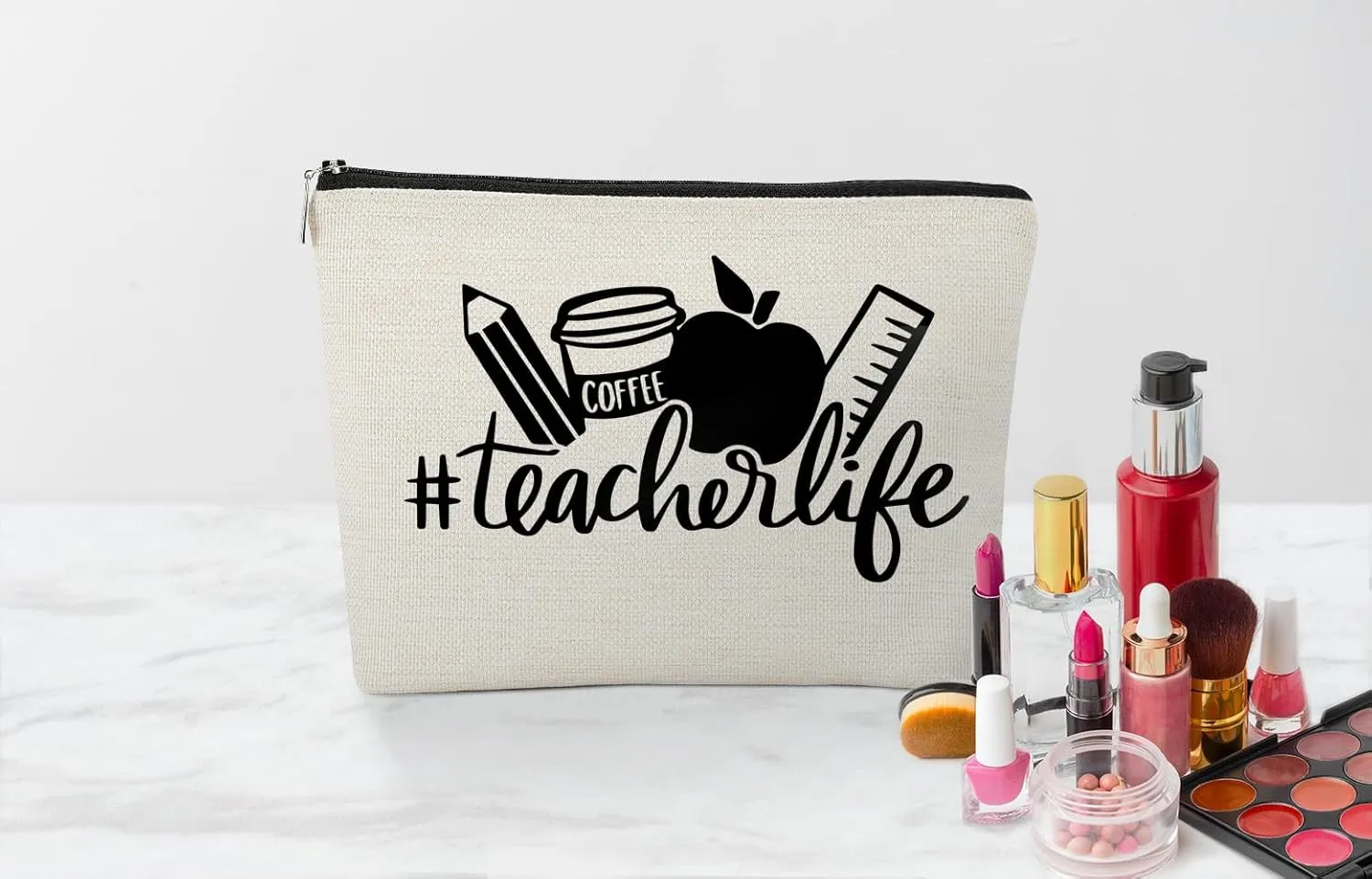 EXUQO Teacher Makeup Bag Teacher Gifts,Small Makeup Bag Appreciation Thank You Gifts for Teacher,Teachers Day Gift,Teacher Life Travel Toiletry with Zipper Cosmetic Bag