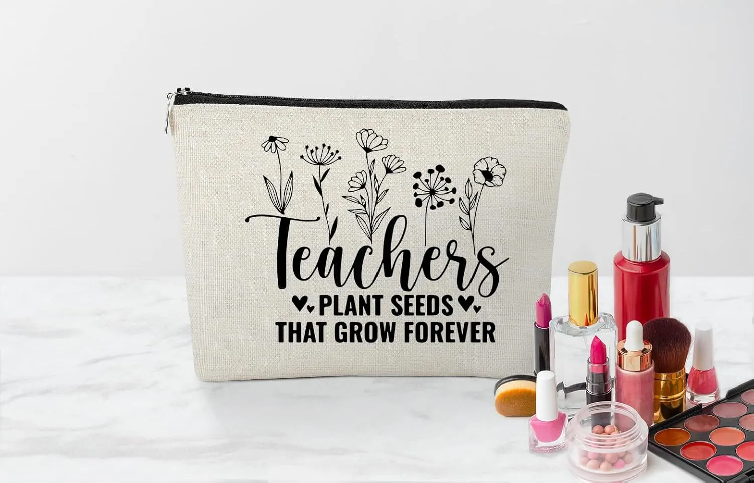 EXUQO Teacher Makeup Bag, Unisex-Adult, Cosmetic Bag, Teacher Gifts, Makeup, Travel