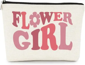 EXUQO Wedding Bridesmaid Gifts,Flower Girl Makeup Bag,Junior Bridesmaid Gifts,Pink Bridal Party Cosmetic Bag,Wedding Souvenir Gift,Zipper Pouch Bag Travel Bag