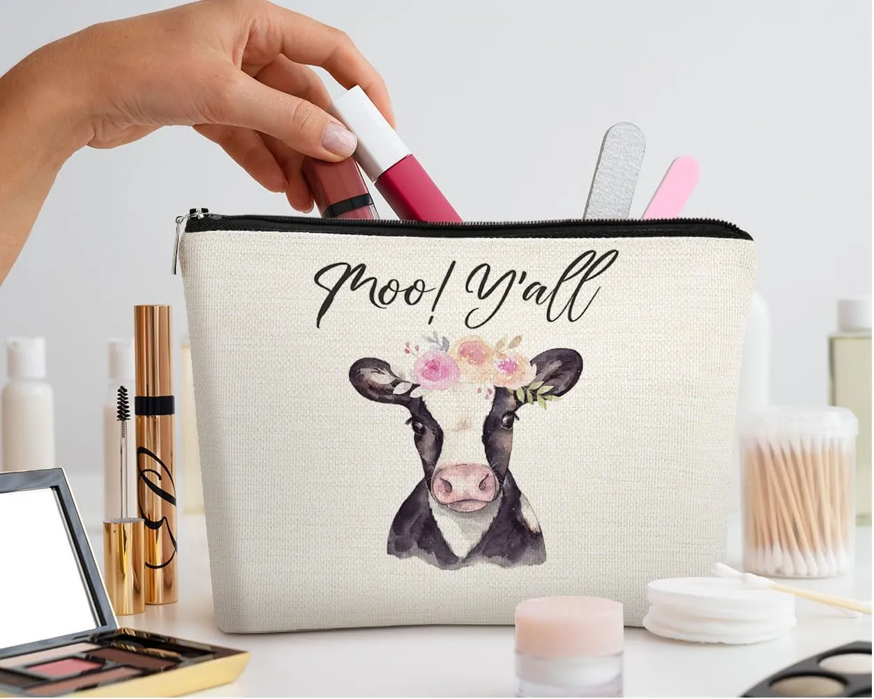 EXUQO Western Cow Gifts Small Makeup Bag,Cow Lovers Gifts for Women,Birthday Gifts for Mother Sister Female Friends,Cowgirl Cosmetic Bag Pouch