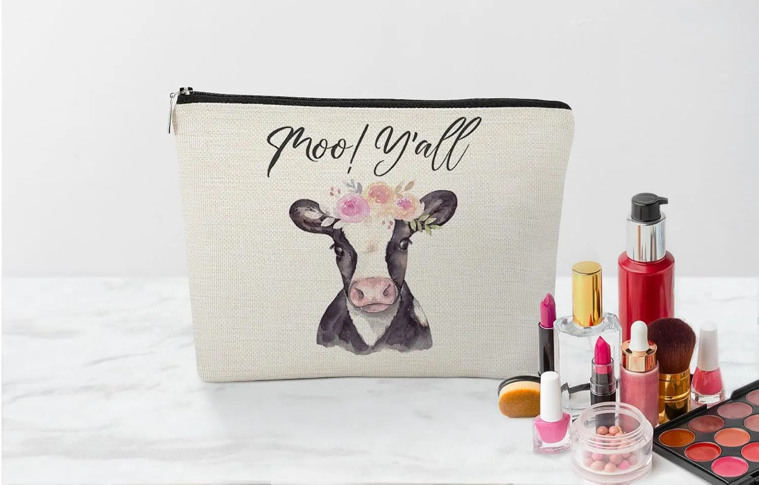 EXUQO Western Cow Gifts Small Makeup Bag,Cow Lovers Gifts for Women,Birthday Gifts for Mother Sister Female Friends,Cowgirl Cosmetic Bag Pouch