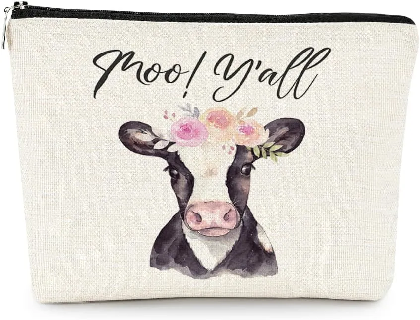 EXUQO Western Cow Gifts Small Makeup Bag,Cow Lovers Gifts for Women,Birthday Gifts for Mother Sister Female Friends,Cowgirl Cosmetic Bag Pouch