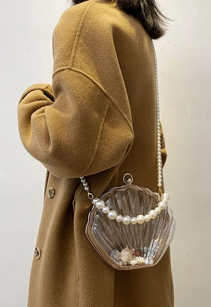 Fairy Shell Purse for Women Evening Bag Clear Handbag Chic Bright Pearl Purse Beach Clutch Shoulder Bags