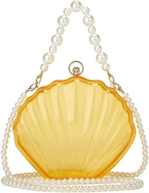 Fairy Shell Purse for Women Evening Bag Clear Handbag Chic Bright Pearl Purse Beach Clutch Shoulder Bags