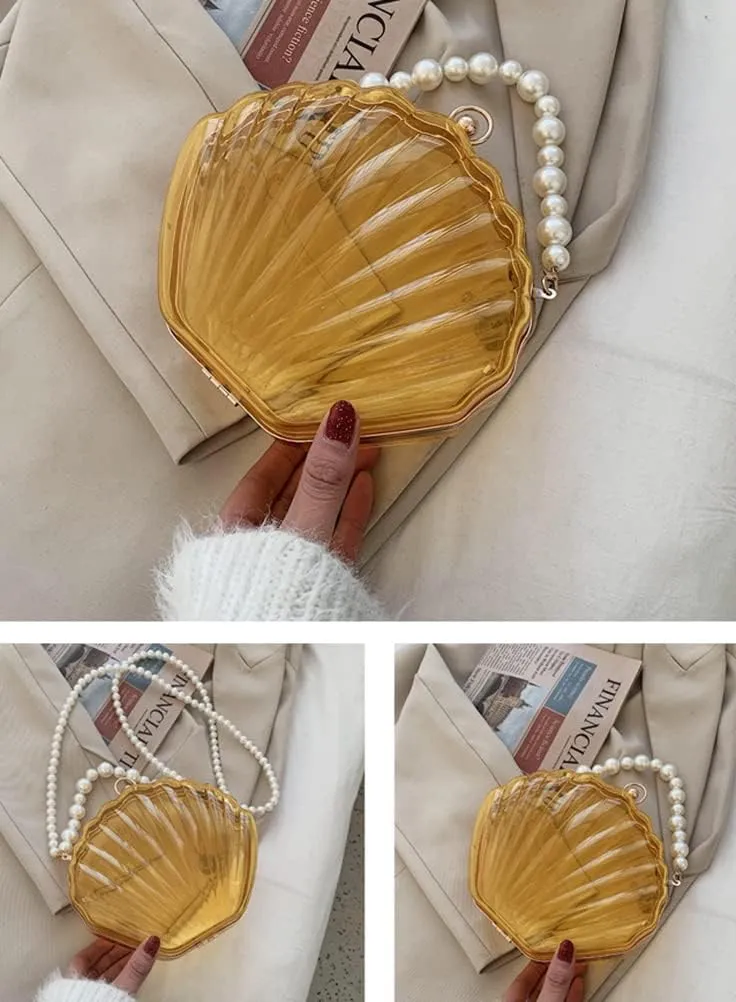 Fairy Shell Purse for Women Evening Bag Clear Handbag Chic Bright Pearl Purse Beach Clutch Shoulder Bags
