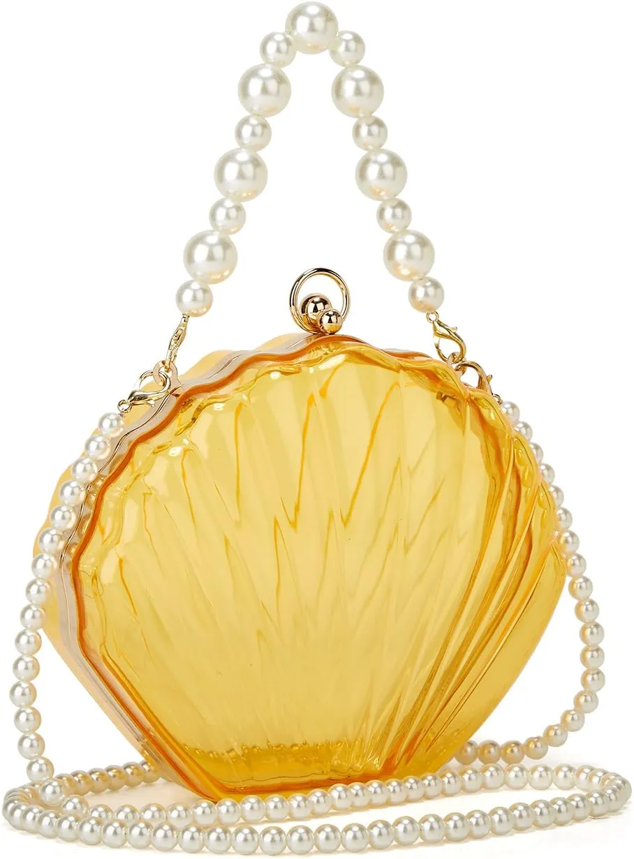 Fairy Shell Purse for Women Evening Bag Clear Handbag Chic Bright Pearl Purse Beach Clutch Shoulder Bags