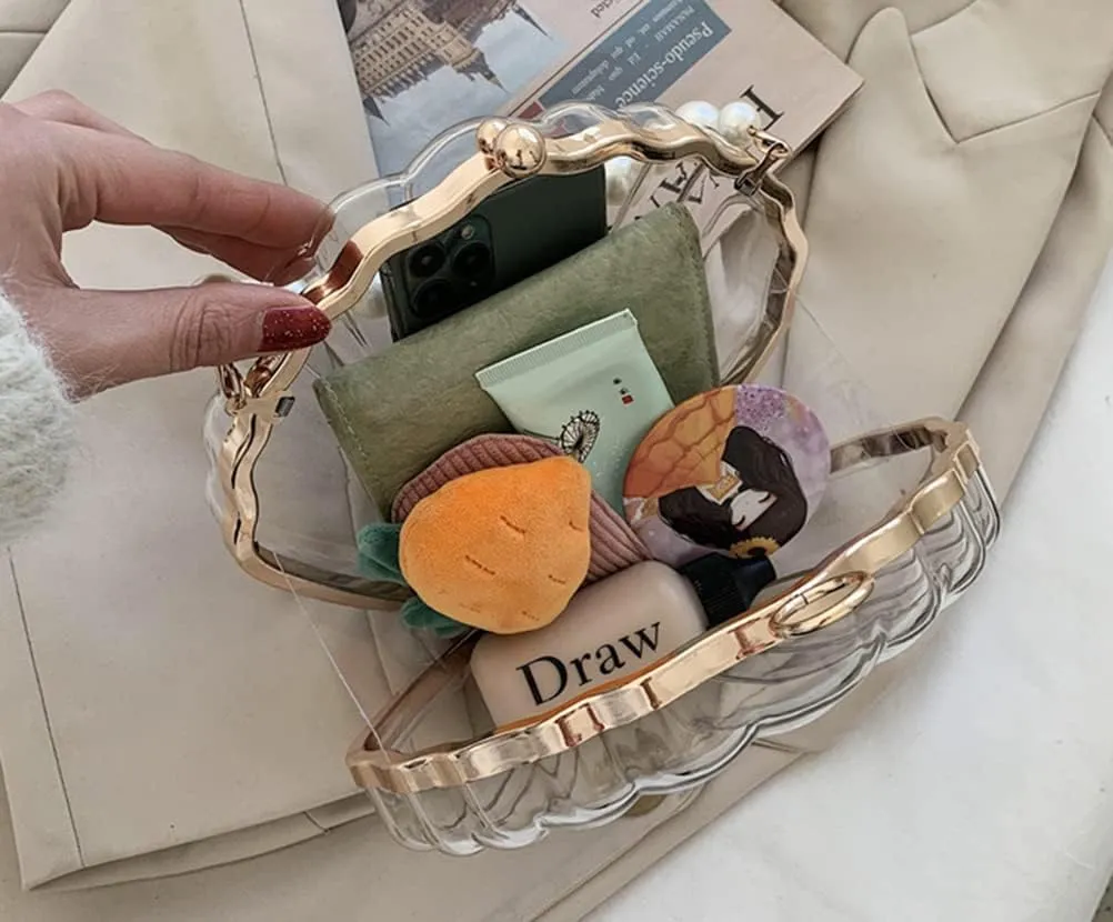 Fairy Shell Purse for Women Evening Bag Clear Handbag Chic Bright Pearl Purse Beach Clutch Shoulder Bags