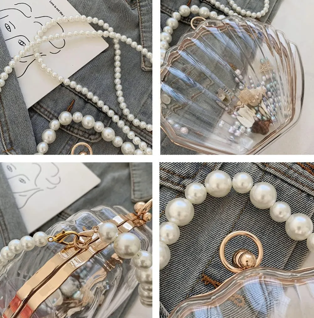 Fairy Shell Purse for Women Evening Bag Clear Handbag Chic Bright Pearl Purse Beach Clutch Shoulder Bags