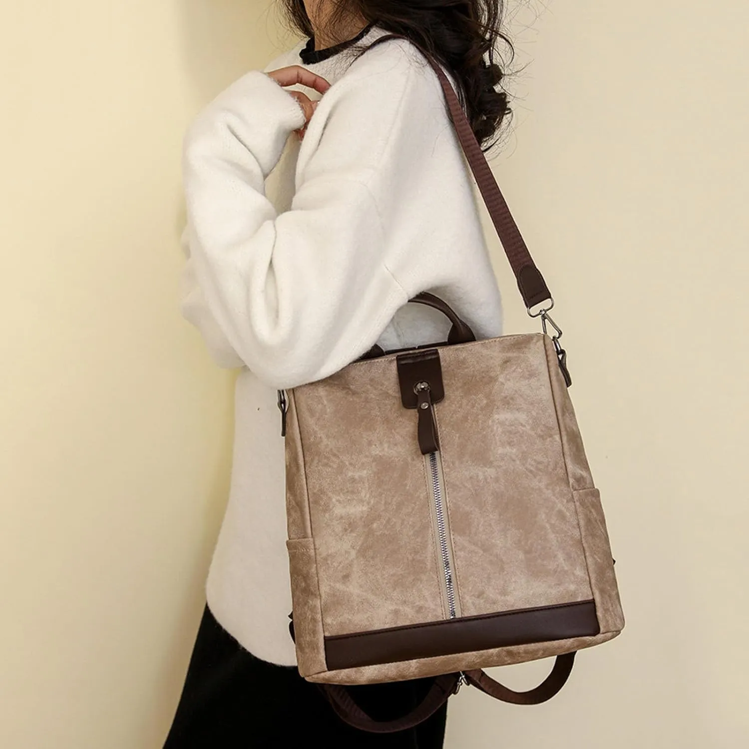 Fashion Cloth Canvas Backpack for Women Comfortable Leather Student Backpacks Stylish Daypack Purse Shoulder Bag
