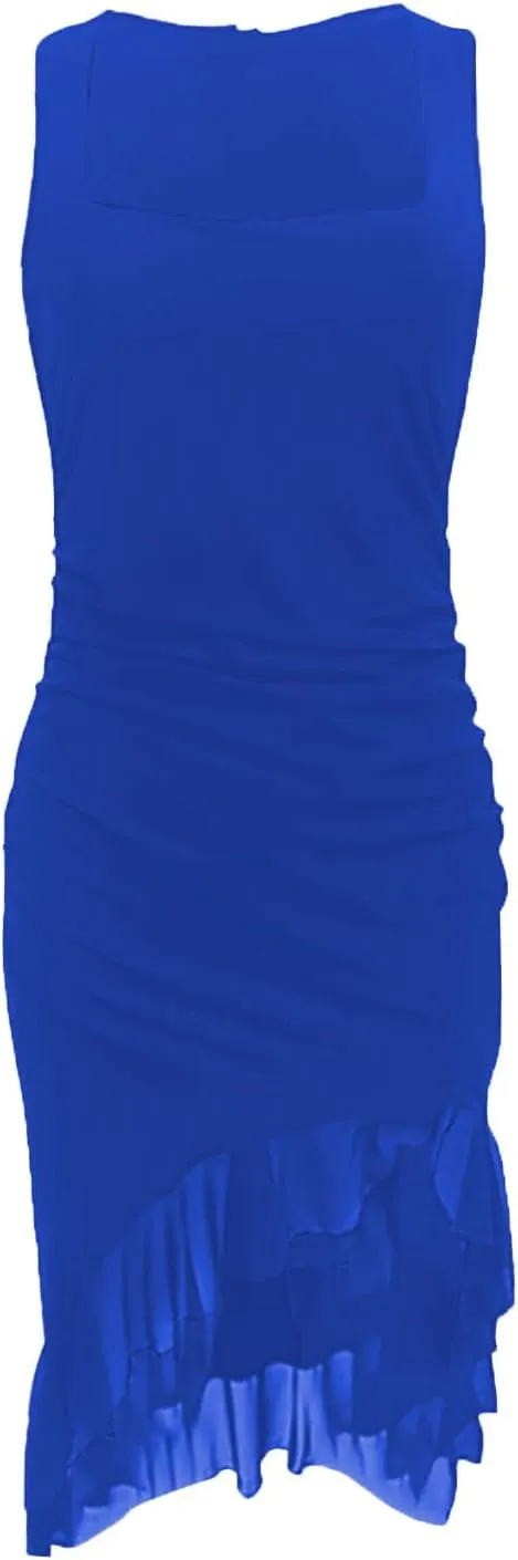 Fashion Women's Sexy Dresses Solid Color Ruffle Hem Straps Bodycon Dress Irregular Side Slit Party Dresses