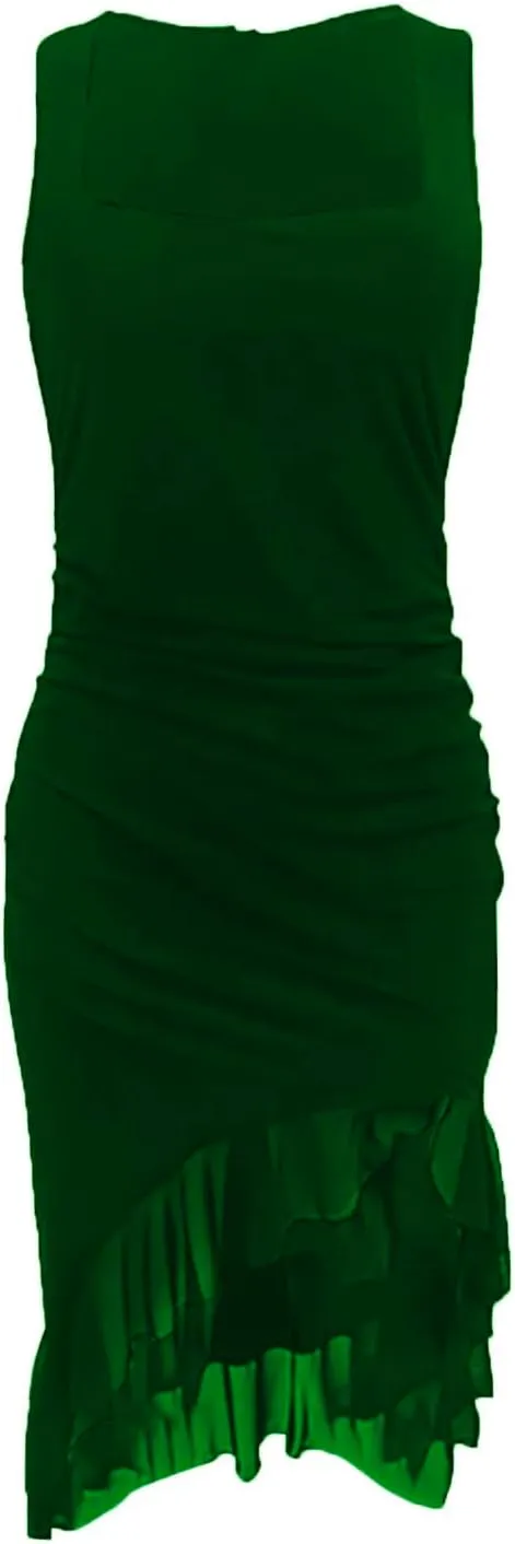 Fashion Women's Sexy Dresses Solid Color Ruffle Hem Straps Bodycon Dress Irregular Side Slit Party Dresses