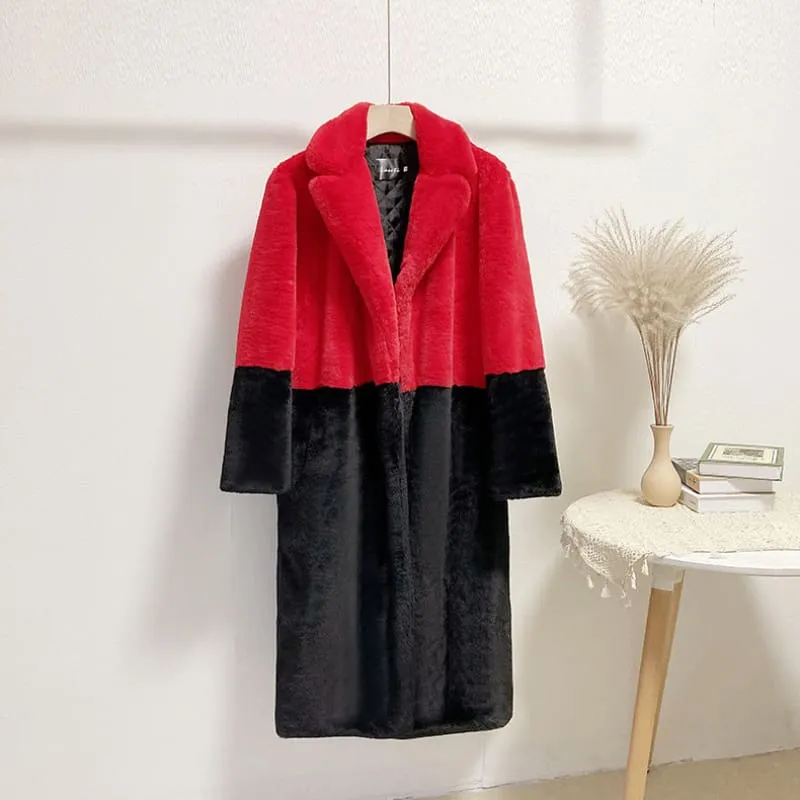 Faux Fur Coats For Women Turndown Collar Long Sleeves Casual Two Tone Stretch V Neck White Long Coat