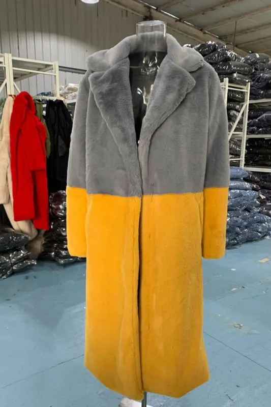 Faux Fur Coats For Women Turndown Collar Long Sleeves Casual Two Tone Stretch V Neck White Long Coat